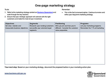 Thumbnail of one page marketing strategy Word document